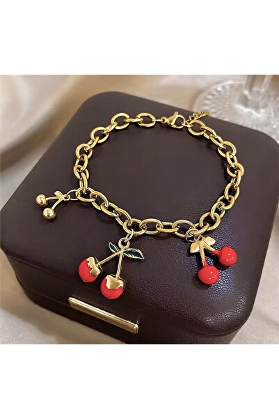 Pelin Aksesuar Steel Bracelet with Cherry Charm