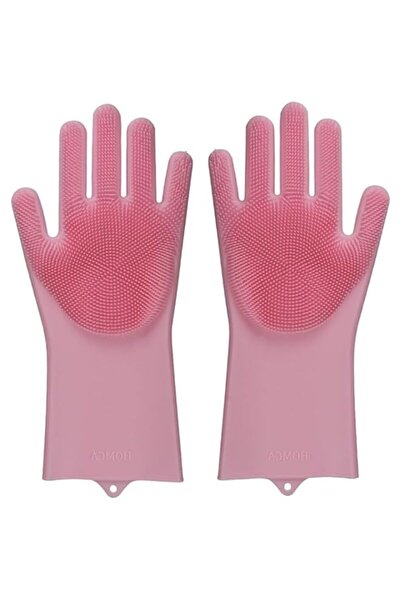 Generic قفازات سيليكون لغسل الأطباق مع شعيرات تنظيف، وردية اللون، قفازات تنظي...