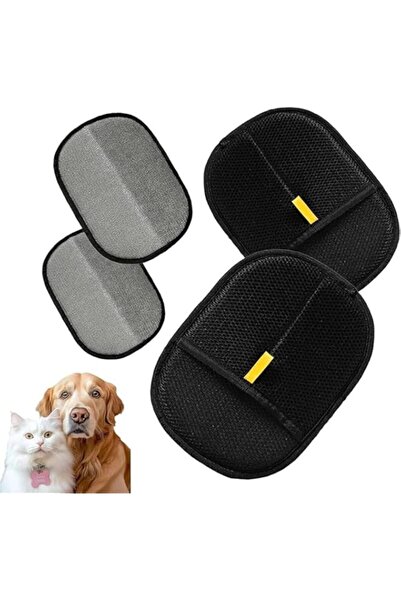 Generic مجموعة من 4 قفازات لإزالة شعر الحيوانات الأليفة، قفاز تنظيف مزدوج الج...