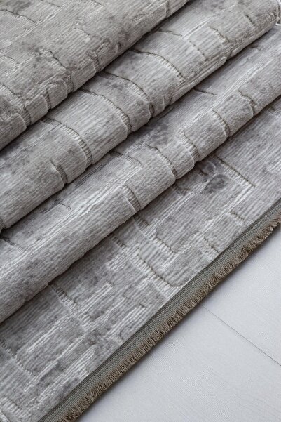 melian Aksu Fringe Stan Non-Slip Base Cutting Embossed Living Room Corridor Kitchen Washable Gray