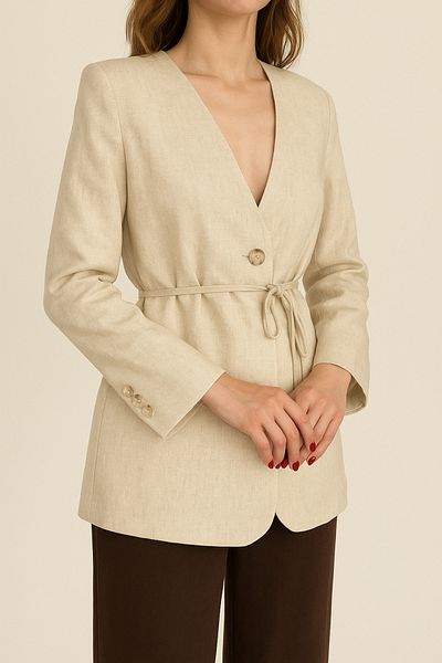 My Blog Beige 100% Cotton Rope Belted Jacket - 7395