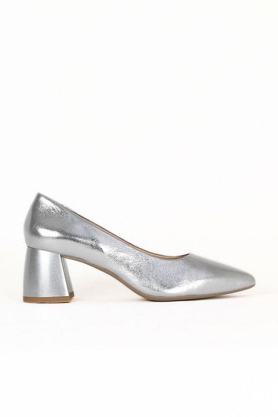 Bueno Shoes Pantofi cu toc de damă din piele argintie strălucitoare 01we5801