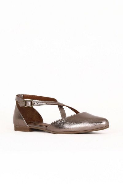 Bueno Shoes Gray Shiny Leather Women's Flat Ballerinas 01We2901