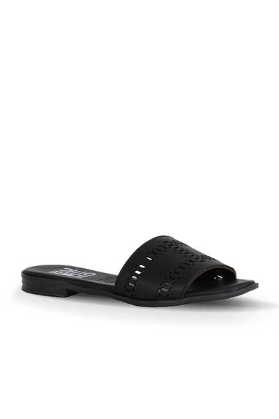 Bueno Shoes Black Leather Women's Flat Slippers 01We2302