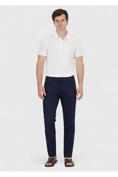 Ramsey Navy Blue Plain Woven Regular Fit Casual Cotton Blended Trousers