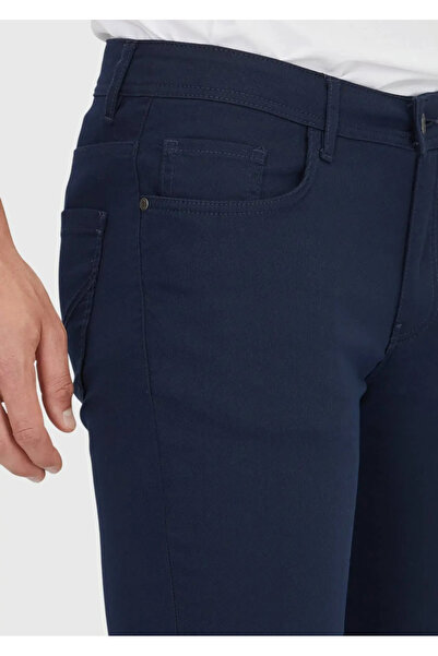 Ramsey Navy Blue Plain Woven Slim Fit Casual Cotton Blended Trousers