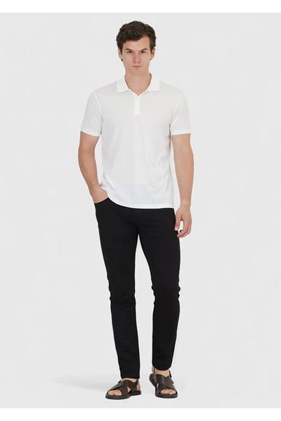 Ramsey White Plain Polo Neck Cotton Blend T-Shirt