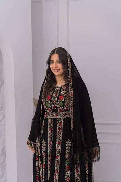 AFandina Luxurious embroidered jalabiya with scarf A-3406