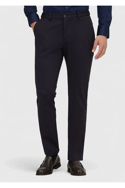 Ramsey Navy Blue Straight Knitted Jogging Fit Casual Trousers
