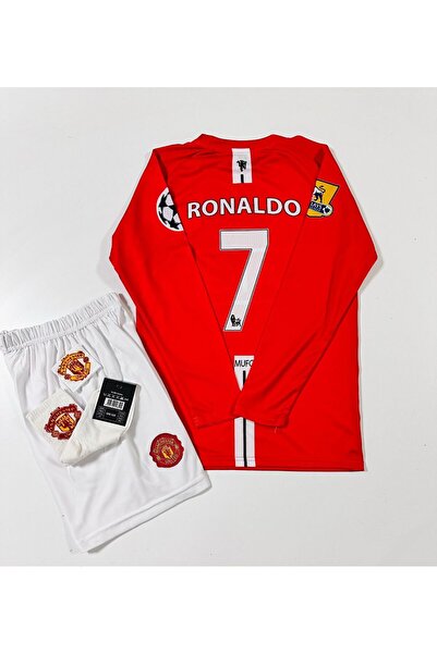 Lion Spor طقم جيرسي للأطفال بأكمام طويلة من M.Unitedd موسكو 2008 كريستيانو رونالدو مكون من 4 قطع (مع شعار)