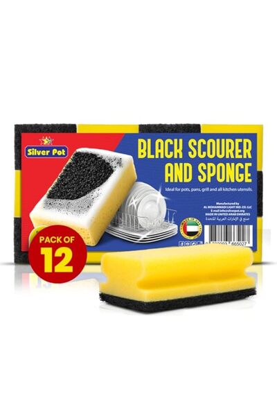 Generic إسفنجة مطبخ وفرشاة تنظيف من سيلفر بوت - عبوة من 12 قطعة، إسفنجة تنظيف...