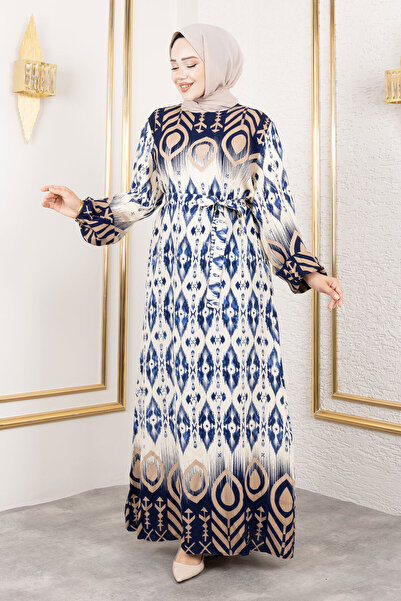Tesettür Dünyası Shadow Gradient Viscose Long Hijab Dress Tsd250207 Navy Blue