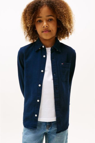 Tommy Hilfiger Erkek Çocuk Dokulu Pamuklu Gömlek - Lacivert