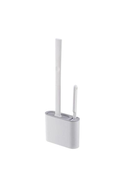 Generic FunLulu Silicone Toilet Brush and Holder Set for Bathroom, Dual Brush Combination Flat Flexible Bri