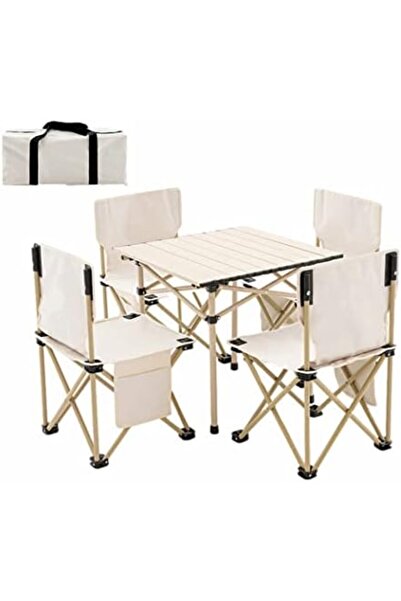 Türkiye طقم طاولة وكراسي قابلة للطي، طاولة وكراسي نزهة محمولة، طقم من 5 قطع