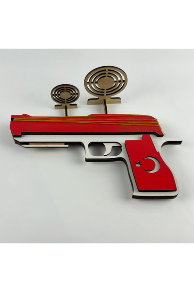 BAK GEL AL Lastik Atan Ahşap Oyuncak Tabanca ve Hedef Seti – Çocuklar ve Yetişkinler İçin Eğlenceli Atış