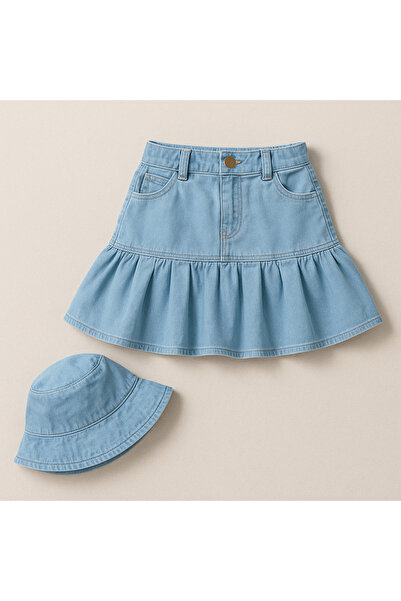 Calisa Girl's Denim Skirt and Bucket Hat Set