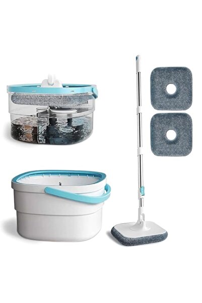 Generic مجموعة دلو ممسحة دوارة 360 درجة ممسحة مسطحة من الألياف الدقيقة مع قطع...