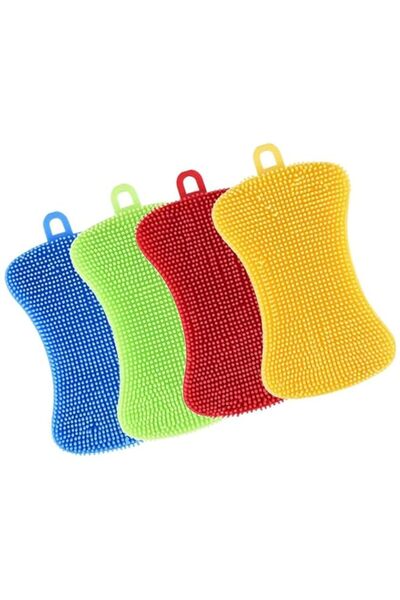 Generic DELFINO Silicone Sponges 4 Pieces Antibacterial Dishwashing Sponge Sc...