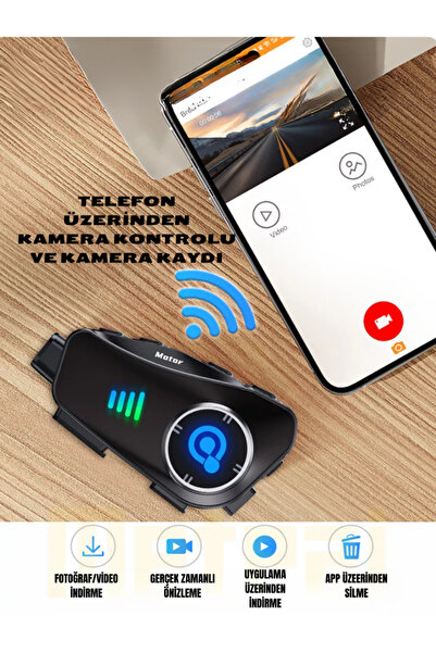 Bakeey Motorcular için Su Geçirmez Kameralı Bluetooth Intercom Çoklu Bağlantı, Mikrofon & Çift Kulaklık,