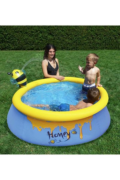 Fab N Funky Kids 3D Bee Spray Pool, Built-In Sprayer, Elegant Design, Vibrant Decor, - Blue and Yellow