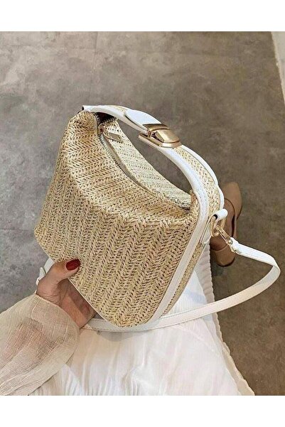 YAĞIZSEVİM Hasır&bohem Kadın Yaz Bohem Rattan Hasır Kağıt Ip Tasarım Omuz Ve El Çantası
