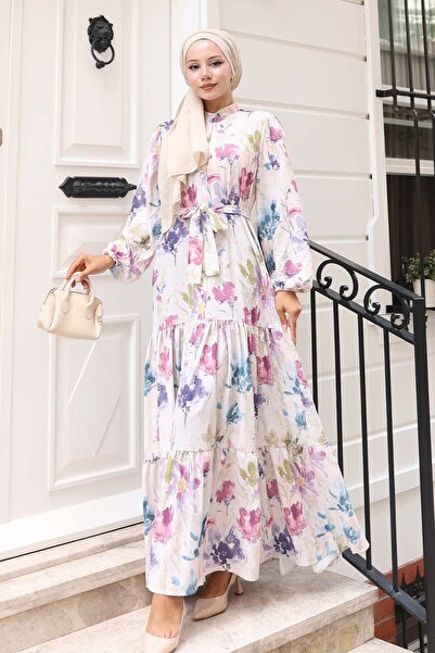 benguen Φόρεμα Hijab με σχέδιο λιλά 583