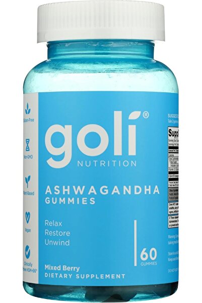 GOLİ Nutrition Ashwagandha Gummies Mixed Berry Dietary Supplement, 60 Gummies