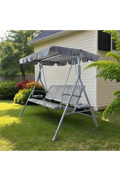 Family Ship Outdoor Garden Swing for 3 People with Canopy