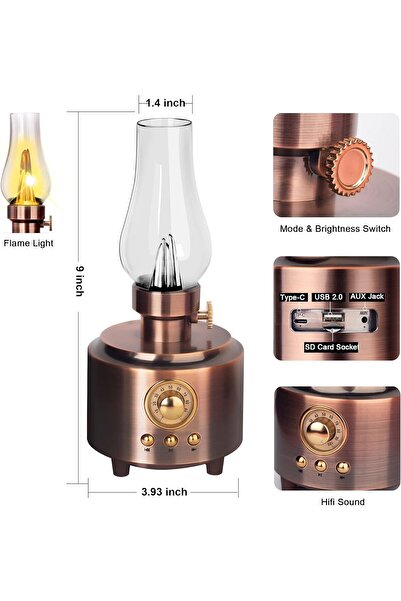 Concord C210 NOSTALJİK GAZ LAMBASI BLUETOOTH SPEAKER KABLOSUZ ŞARJLI HOPARLÖR GECE LAMBASI ahşap