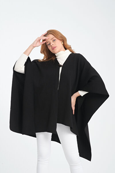 T Crazy T-Crazy Poncho for Women, Solid Color Woven Poncho, Leather Button Detail Outerwear Women's Poncho