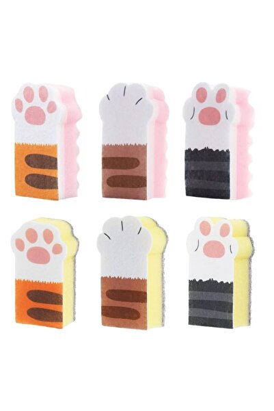 Generic مجموعة TERRIFI من 6 قطع إسفنج مطبخ لطيفة على شكل مخلب قطة، وفرشاة تنظ...