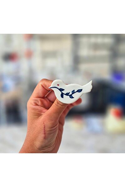 porselen stoneware Porselen Kuş Mavi Zeytin Dalı Broş