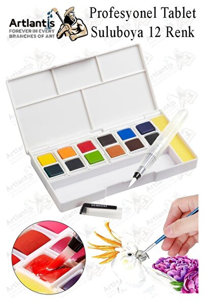 Artlantis Tablet Sulu Boya 12 Renk Plastik Kutu 1 Paket Monalisa 12 li Taş Su...