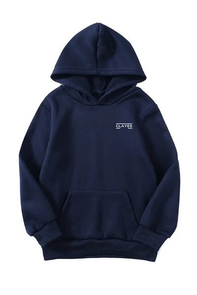 CLAYES Hanorac cu glugă unisex oversize cu logo de iarnă imprimat - bleumarin