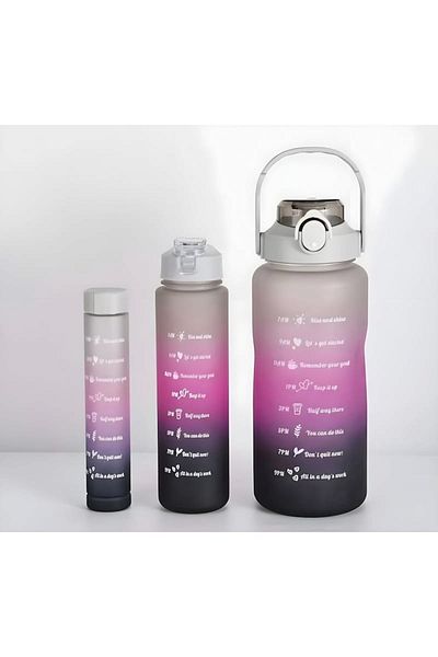nuzki Motivational Set of 3 - Bpa-free Black Water Bottle, Water Bottle and Water Bottle