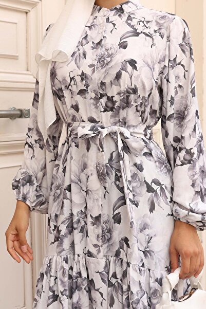 benguen Patterned Hijab Dress Gray 584