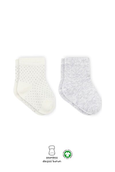 BUDİ HOME Bistyle Point Derby Combed Cotton Socks 2 Piece Bs10103 Gray Ecru