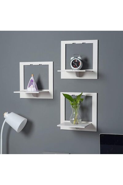 awwaline Set 3 rafturi de perete, pătrate, awwaline, alb, PVC, 29x29 cm, supo...