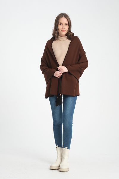 T Crazy T-Crazy Knitwear Winter Knitwear Shawl with Stitched Edges Solid Color Tassels, Knitwear Knitted Shoulder Shawl
