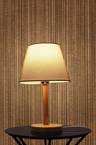 DEKORANLA Kum Beji Elegant Komodin Abajur, Krem Ayaklı Şık Aydınlatma Parçası