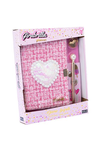 NİCE Tweed Glamour Girabrilla Diary – diary with tweed cover, sequins and padlock, pen included