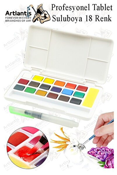 Artlantis Tablet Sulu Boya 18 Renk Plastik Kutu 1 Paket Monalisa 18 li Taş Su...