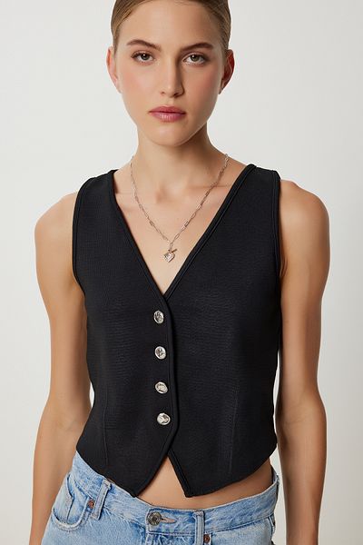 Lovelyİstanbul Stylish Buttoned Knitwear Vest Lyy0115 Black