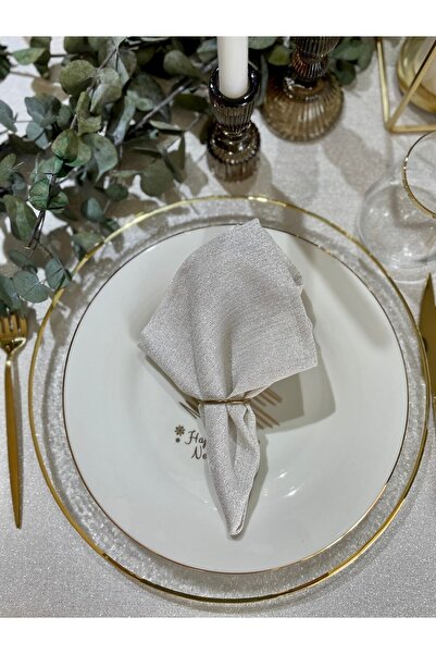 Decamor home 2 Pieces Linen Textured Gold Glitter Ecru Fabric Napkins