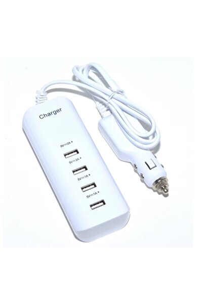 OEM Adaptor auto cu încărcare rapidă, 4xUSB 20W, cu cablu de 1,2 m, alb