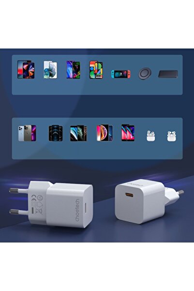 CHOETECH Încărcător de perete cu încărcare rapidă 20W USB-C, alb,