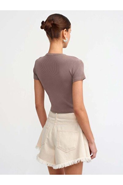 Dilvin 30457 Μπλουζάκι με εφέ πλυσίματος καφέ