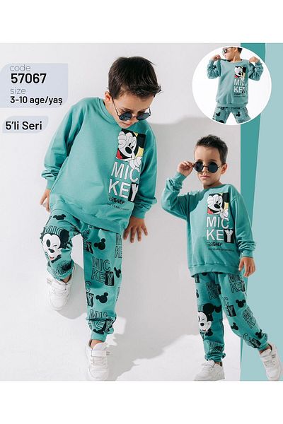 Alpbebe Mickey 2 Thread Pocket Detailed Tracksuit Set - Green