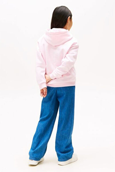 Tommy Hilfiger Kız Çocuk Kapüşonlu Minimal Logo Baskılı Sweatshirt - Pembe
